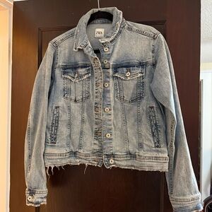 Zara Distressed Blue Denim Jacket